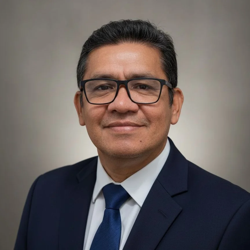 Retrato institucional do Vice-Presidente do FAPESB, Sidney Sebastião Gonçalves de Souza, a sorrir suavemente, de óculos, fato azul-escuro, camisa branca e gravata azul.